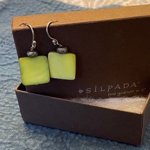 SILPADA Sterling Silver, Green Mother of Pearl and Pyrite Square Earrings